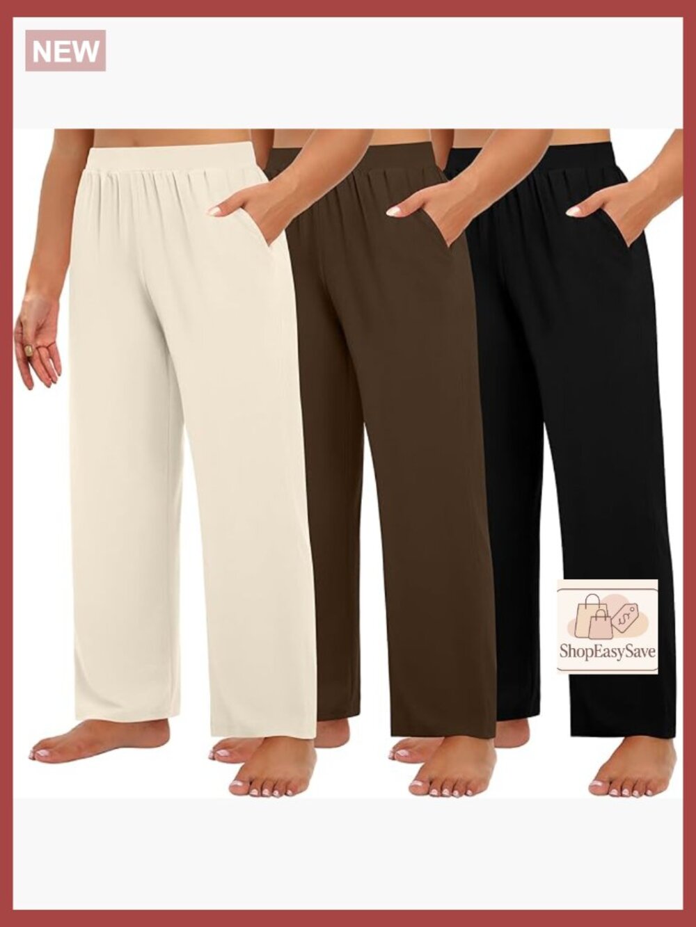 Plus Size Wide Leg Pajama Pants with Pockets High Waisted Yoga Sweatpants 3-Pack